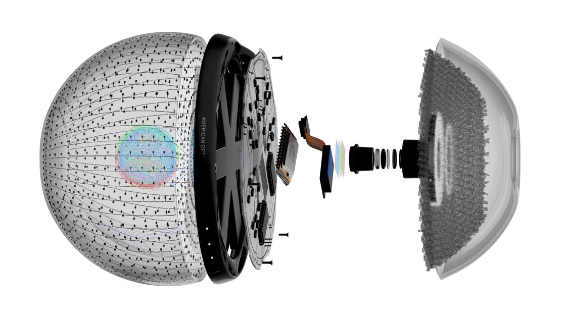 The See the Eye device with its housing and optical components separated